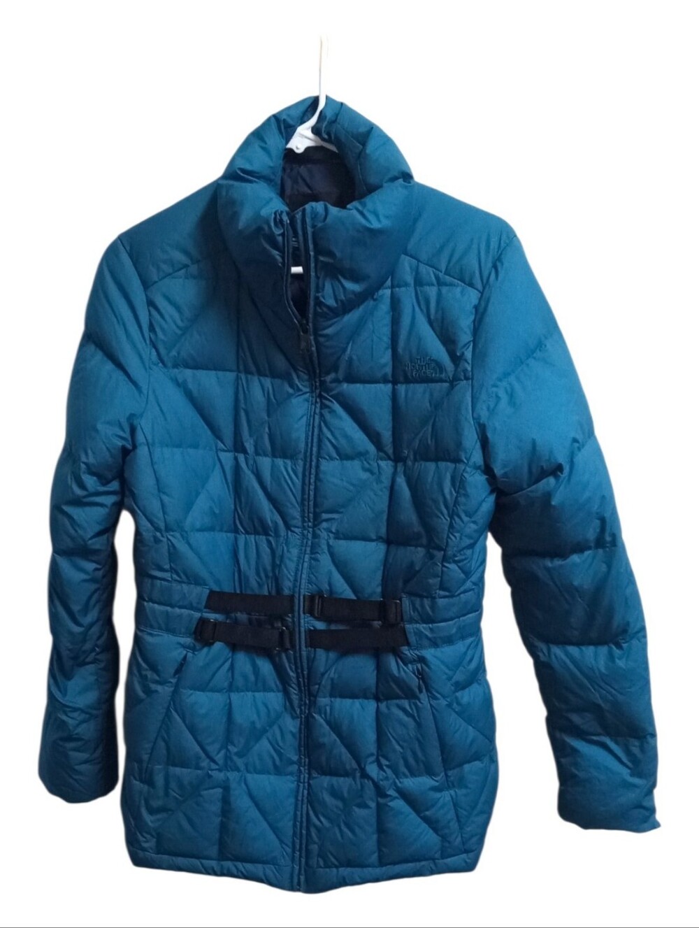 The North Face Women's Teal Quilted Belted Down Puffer Coat Size large